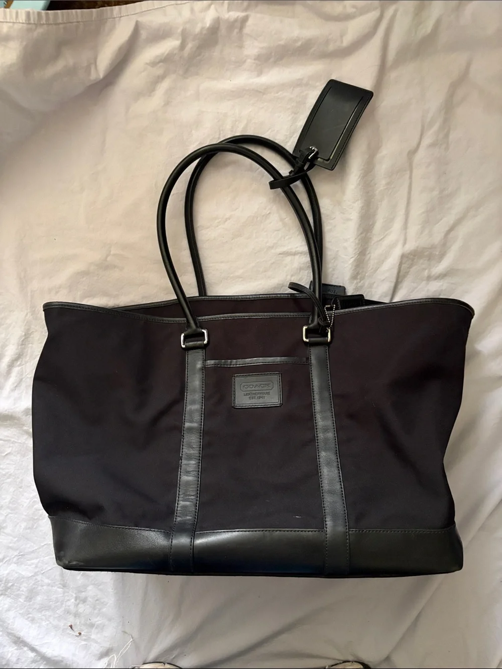 1941 Coach Black Canvas Duffel Tote with Leather Trim
